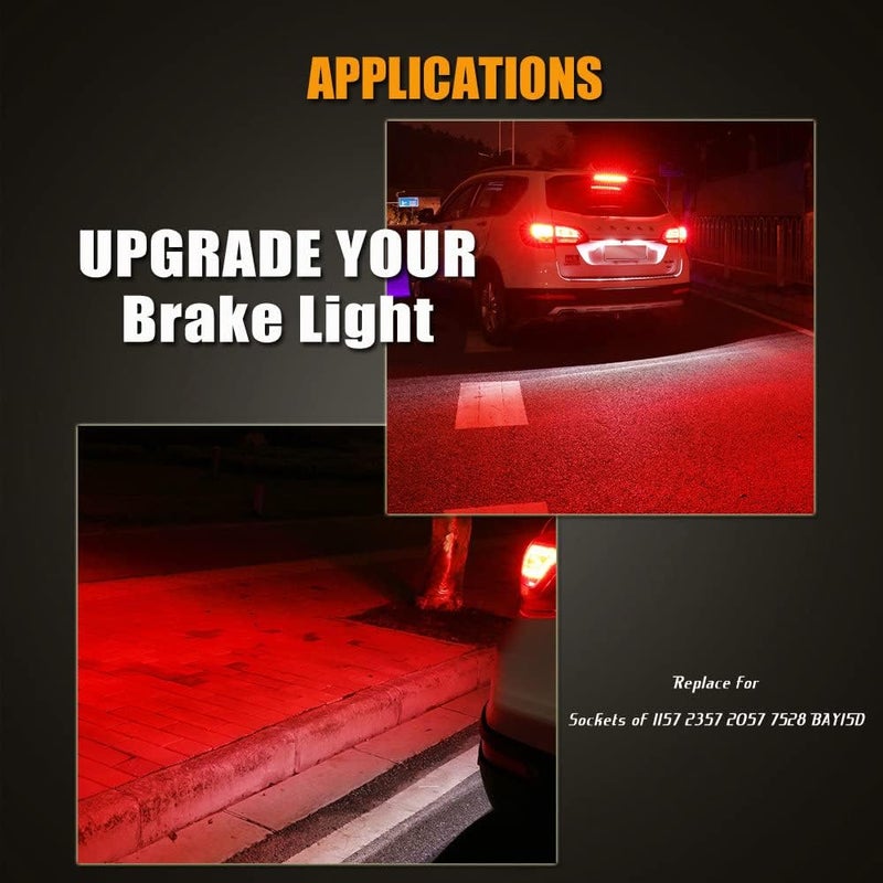 EBAIFUN Flashing 12V BAY15D 1157 LED Strobe Brake Light Brilliant Red Stop Tail Parking 2057 7528 1154 3496 2057A 1157A Dual Filament Base Replacement Bulb for Car Truck Motorcycle and Trailer 2-Pack - Image 5